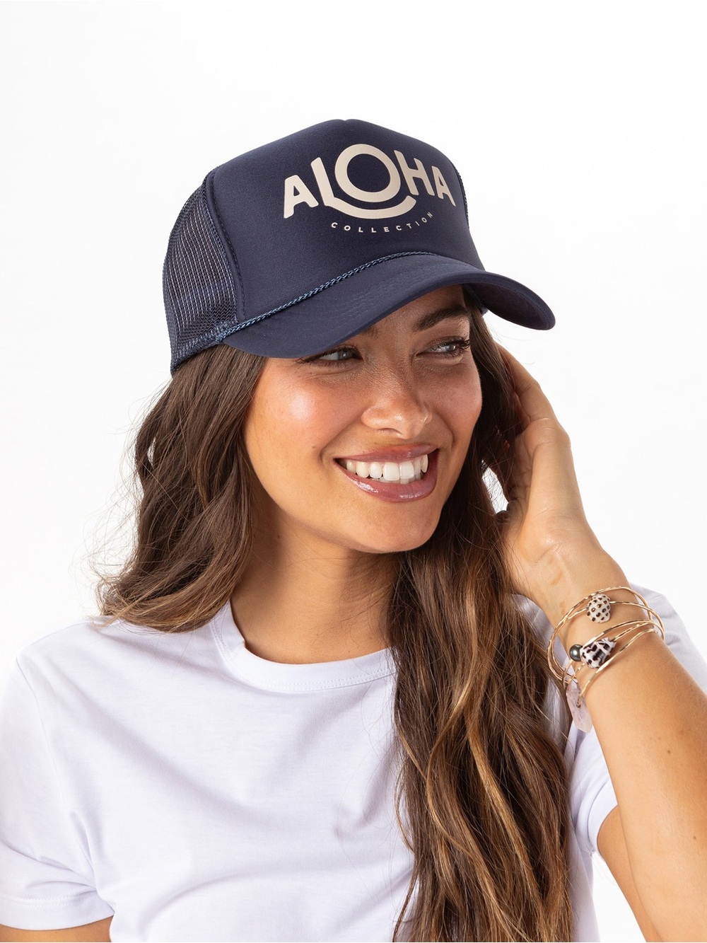 NWOT ALOHA Collection Trucker Snapback Hat Blue Otto Brand Mesh Back Unisex - Picture 2 of 9